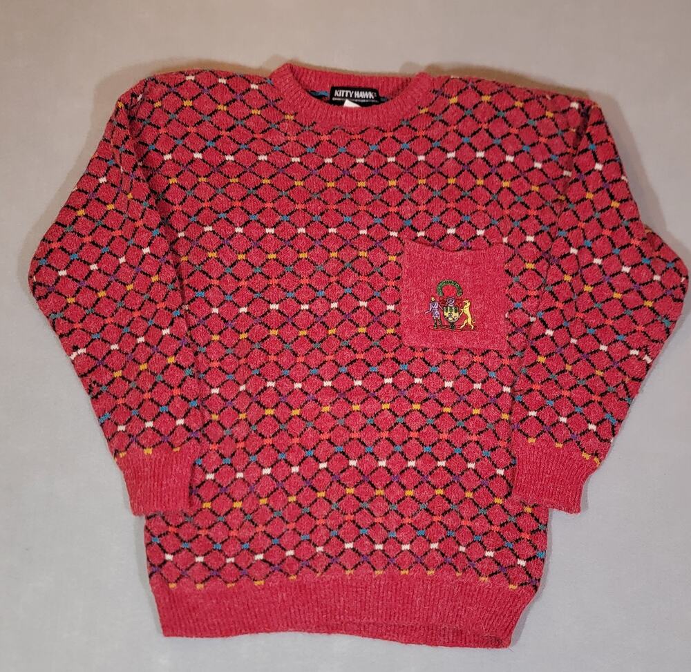 Vintage Kitty Hawk Vivian Wang Geometric Pocket Crest Sweater M